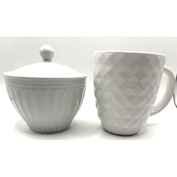 Coventry Fine Porcelain Parthenon Sugar Bowl w/ Lid & Coffee Mug Set White - Picture 1 of 15